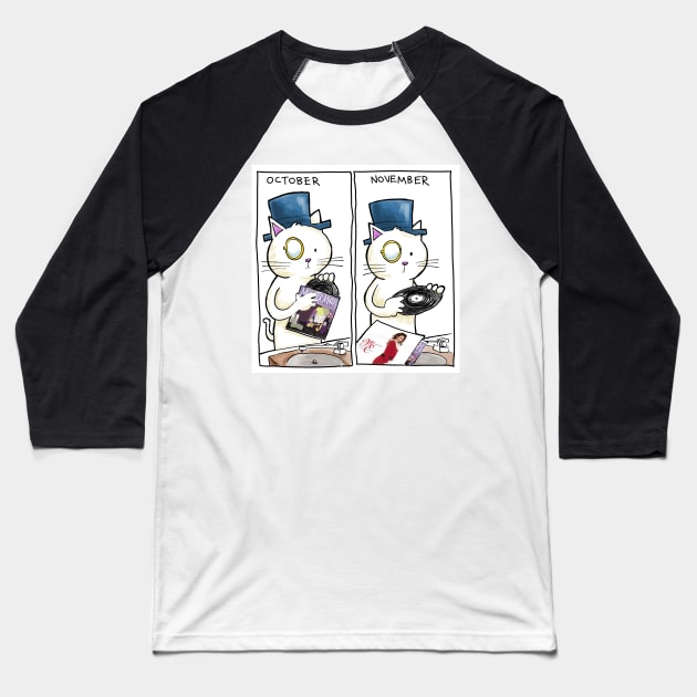 Dapper Cat Season Changes Baseball T-Shirt by johnnybuzt